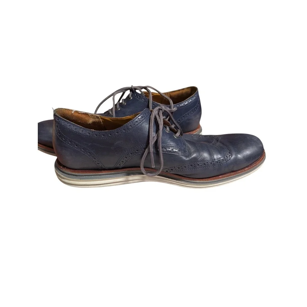 Cole Haan Original Grand Wingtip Oxford Navy‎ Blue Leather Mens Dress Shoes